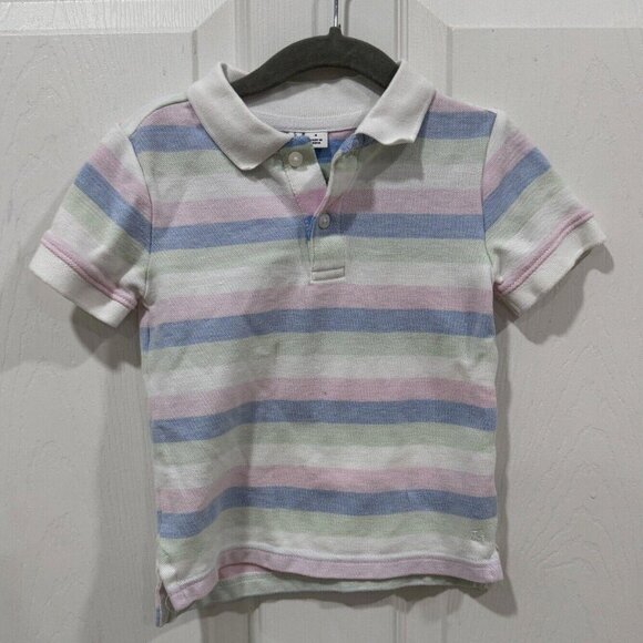 Janie and Jack Boys Pink Blue Striped Short Sleeve Polo Shirt Size 4 Church - Picture 1 of 5